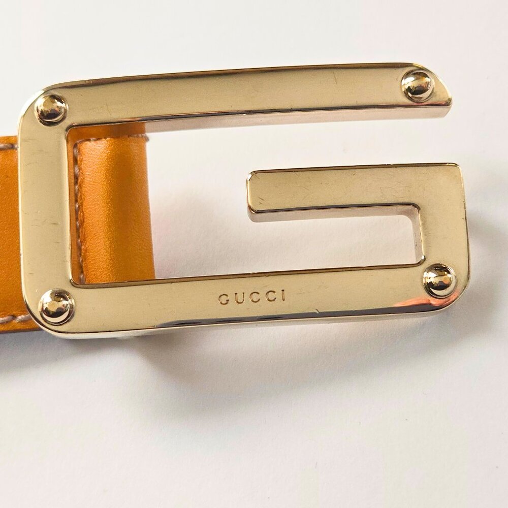 Auth GUCCI Gold G-Logo Studded Buckle Belt BUTTERSCOTCH Waist/Hip Size 95/38